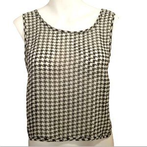 Kiwi Tucker Top Tank Small Black White Curved Hi-Lo Sleeveless Keyhole Cut Out